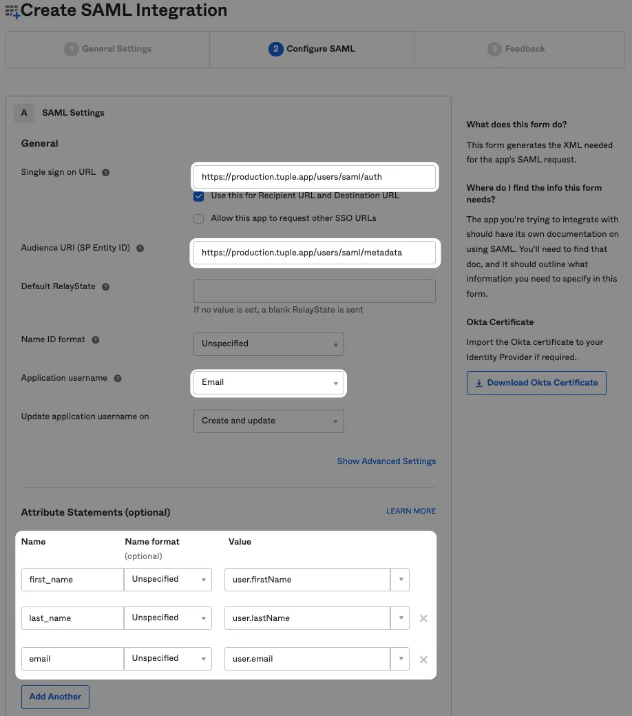 Configure SAML