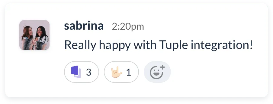 Slack message with a Tuple logo emoji