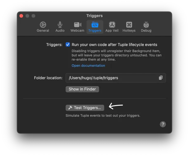 Triggers settings